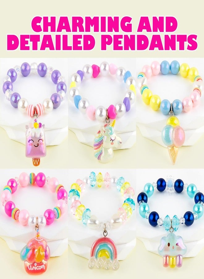 Niceup 6PCS Unicorn Bracelets Party Favor for Girls 4-6 Kids Jewelry Gift with Unicorn Ice Cream Cupcake Rainbow Popsicle Cloud Pendant for Birthday Party Gifts Dress-up Play Jewelry - Image 2